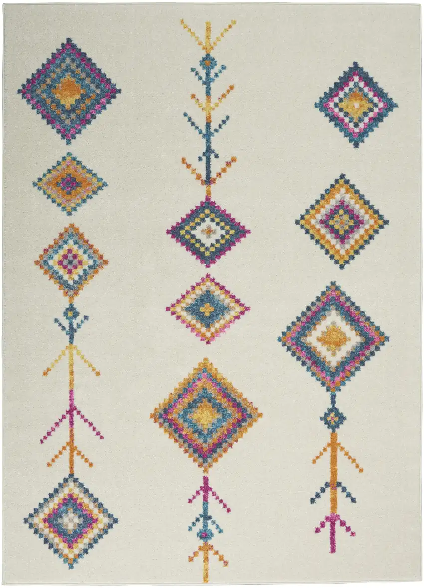 Ivory And Blue Geometric Area Rug Photo 1