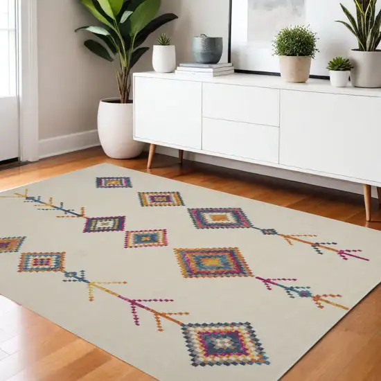 Blue Ivory And Pink Geometric Area Rug Photo 1