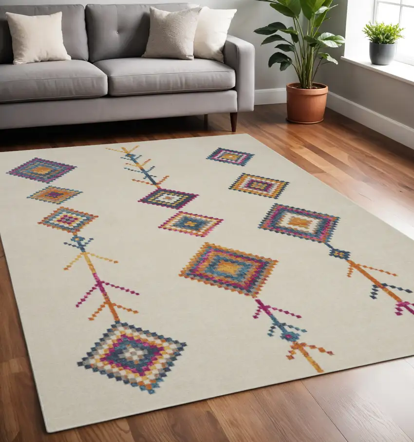 Blue Ivory And Pink Geometric Area Rug Photo 1