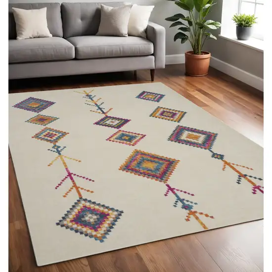 Blue Ivory And Pink Geometric Area Rug Photo 1