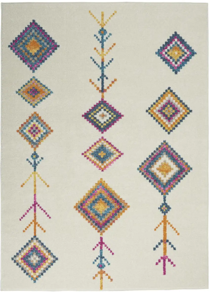 Blue Ivory And Pink Geometric Area Rug Photo 8