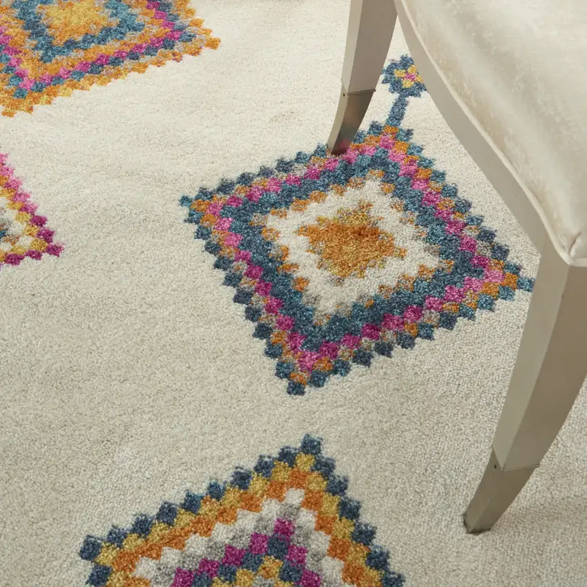 Blue Ivory And Pink Geometric Area Rug Photo 6