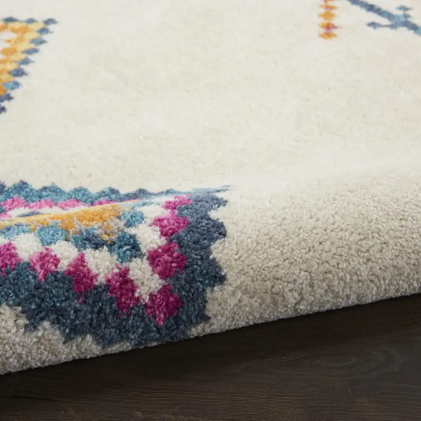 Blue Ivory And Pink Geometric Area Rug Photo 7