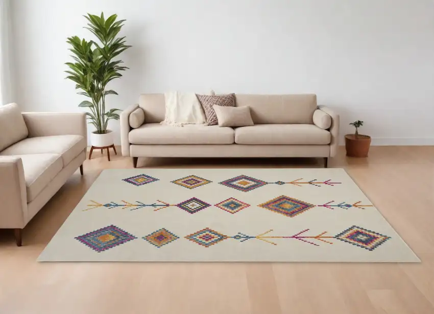 Ivory Geometric Berber Area Rug Photo 1