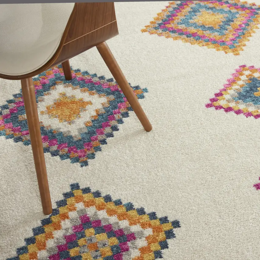 Ivory And Blue Geometric Area Rug Photo 6