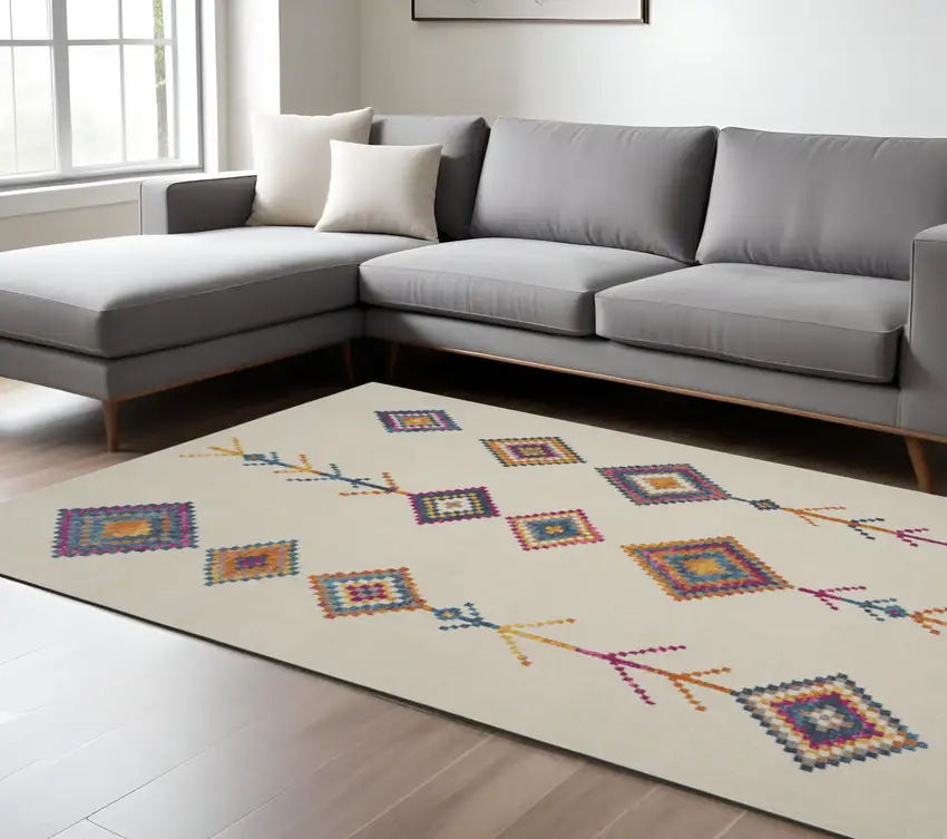 Blue Ivory And Pink Geometric Area Rug Photo 1