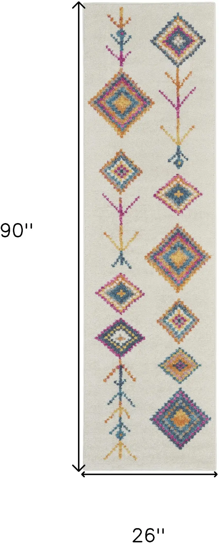 8' Ivory Blue And Pink Geometric Runner Rug Photo 8
