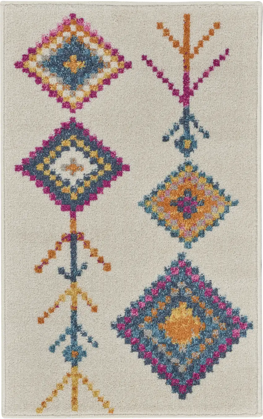 Ivory And Blue Geometric Area Rug Photo 3