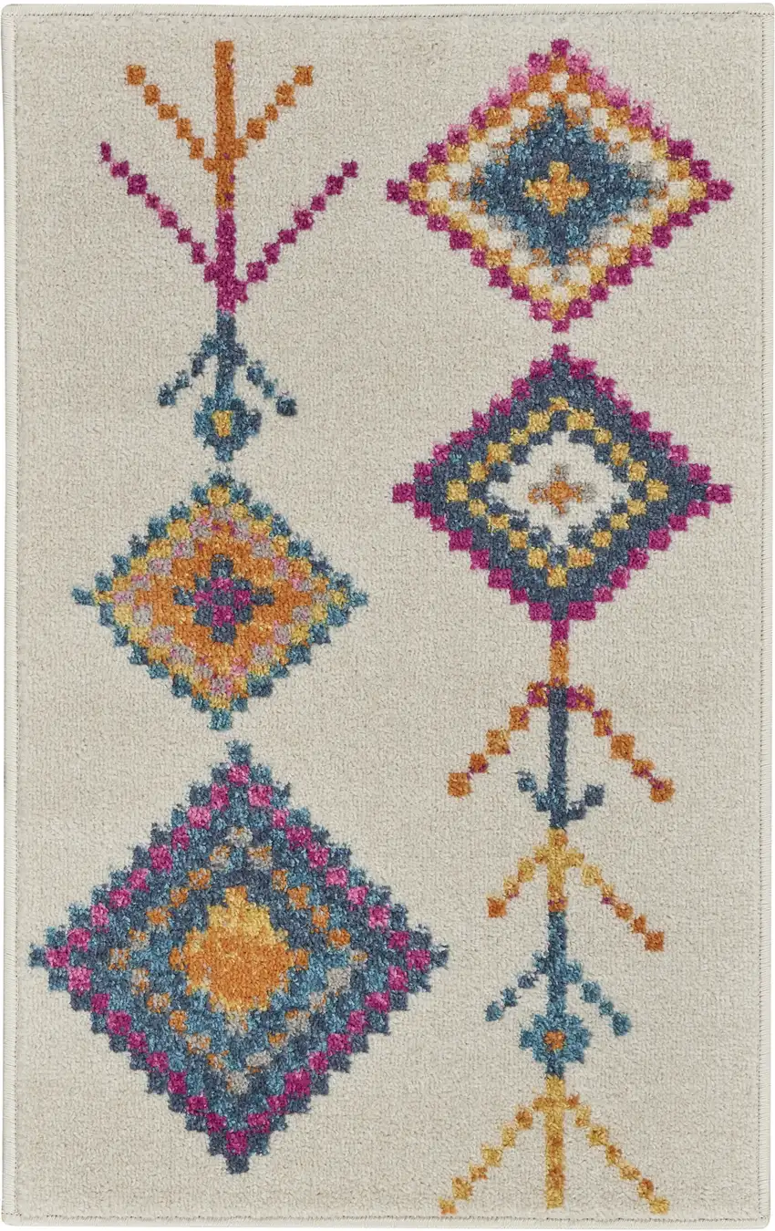 Ivory And Blue Geometric Area Rug Photo 1