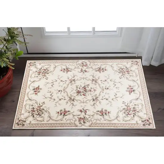 Ivory And Red Floral Area Rug Photo 1