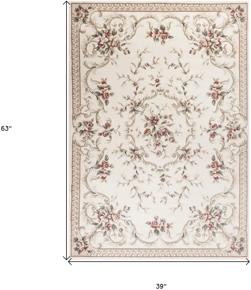 3'X5' Ivory Bordered Floral Indoor Area Rug Photo 3