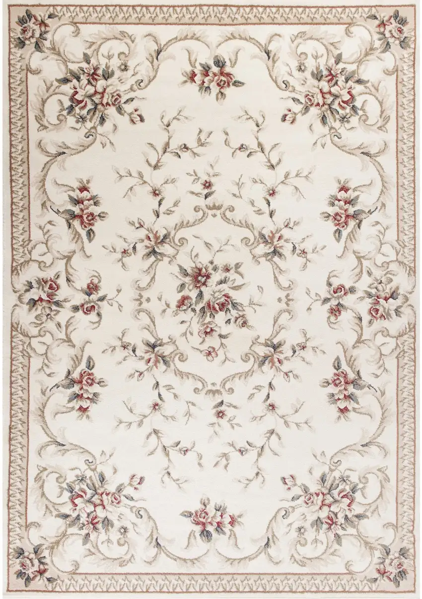 Ivory Bordered Floral Indoor Area Rug Photo 2