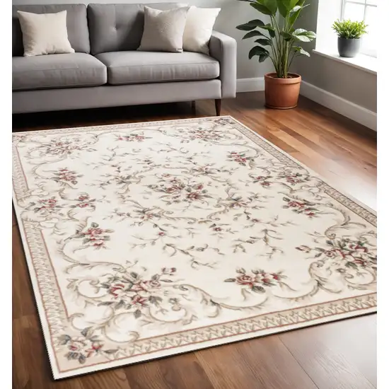 Ivory Red And Green Floral Medallion Area Rug Photo 1