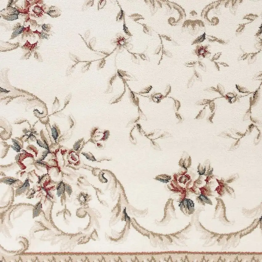 Ivory Red And Green Floral Medallion Area Rug Photo 5