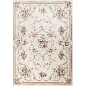 Photo of Ivory Bordered Floral Indoor Area Rug