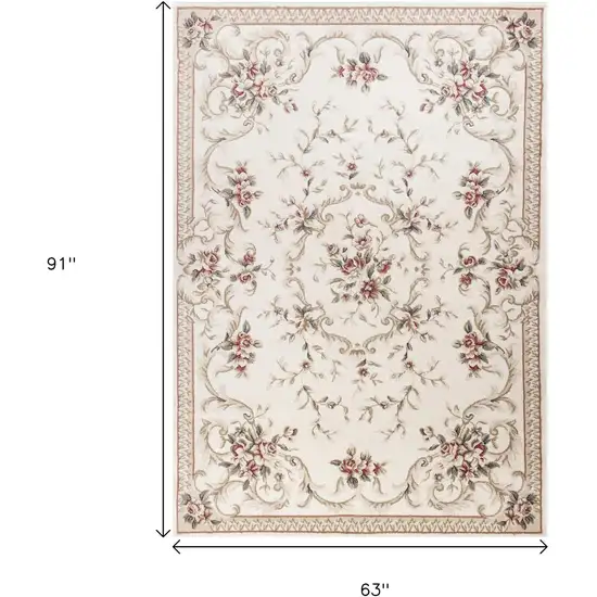 Ivory Red And Green Floral Medallion Area Rug Photo 3