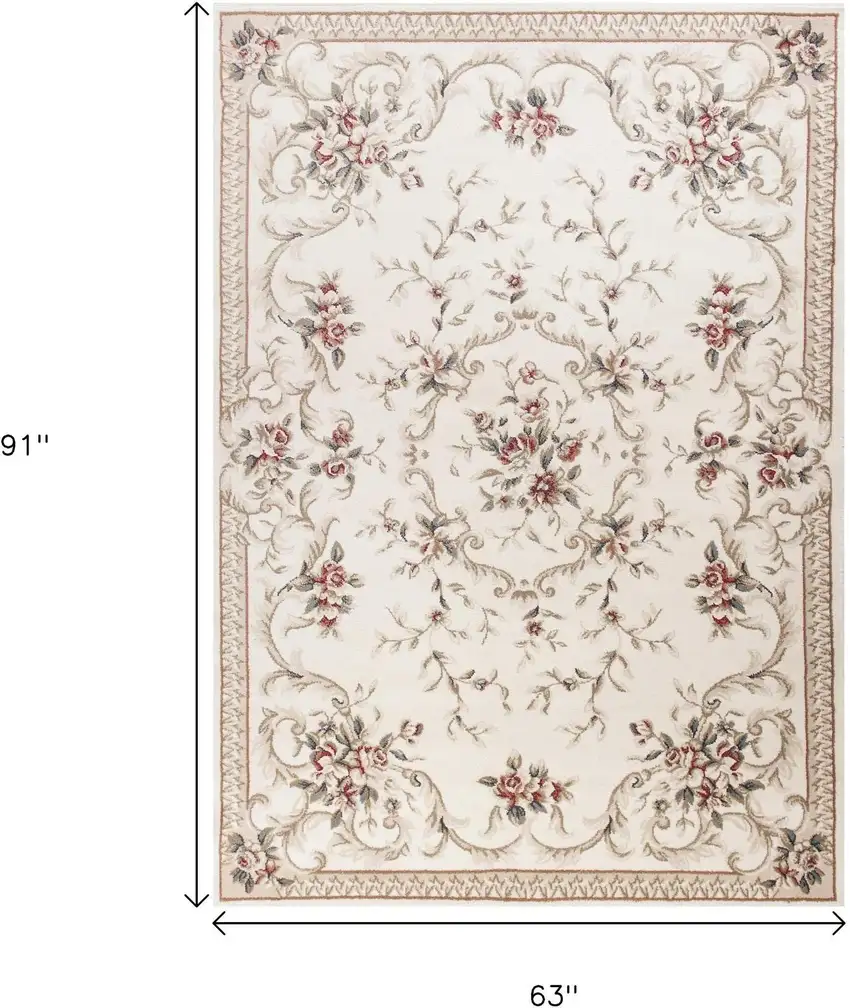 Ivory Red And Green Floral Medallion Area Rug Photo 3