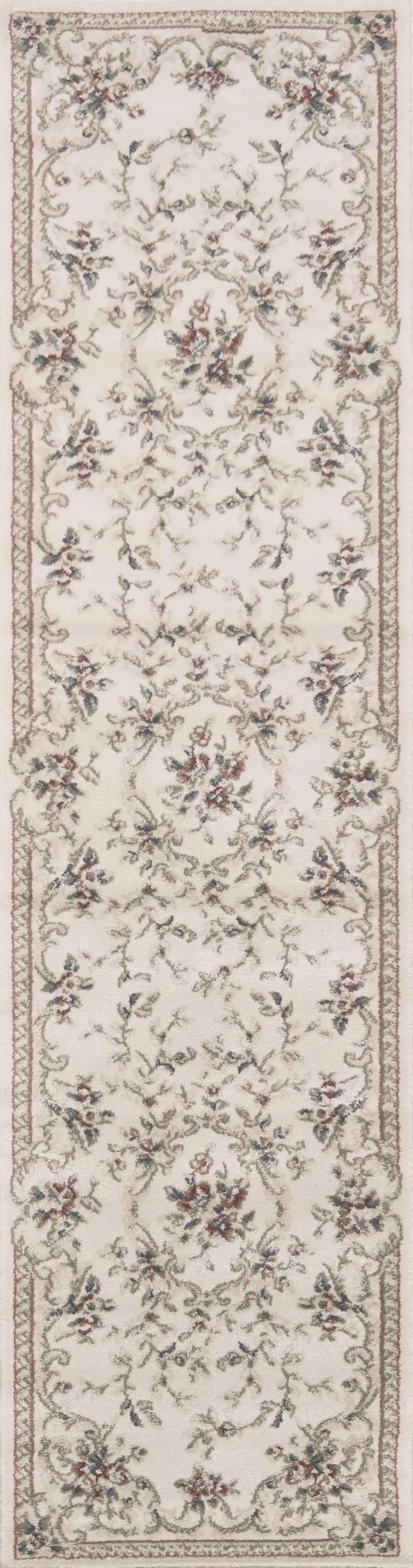Ivory Bordered Floral Indoor Runner Rug Photo 1