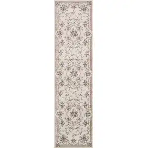 Photo of Ivory Bordered Floral Indoor Runner Rug
