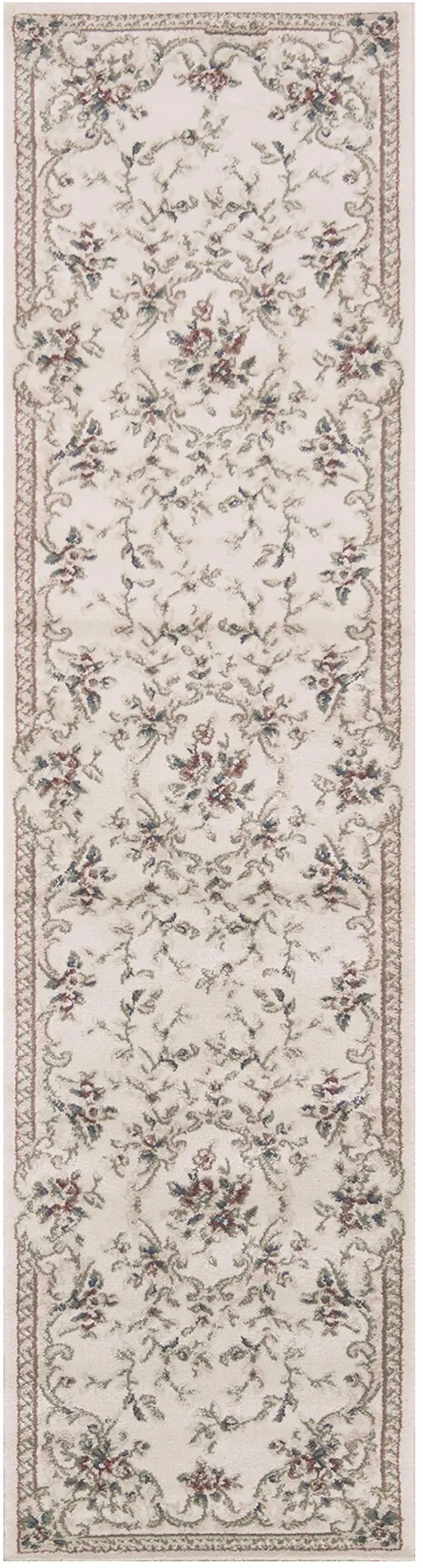 Ivory Bordered Floral Indoor Runner Rug Photo 2