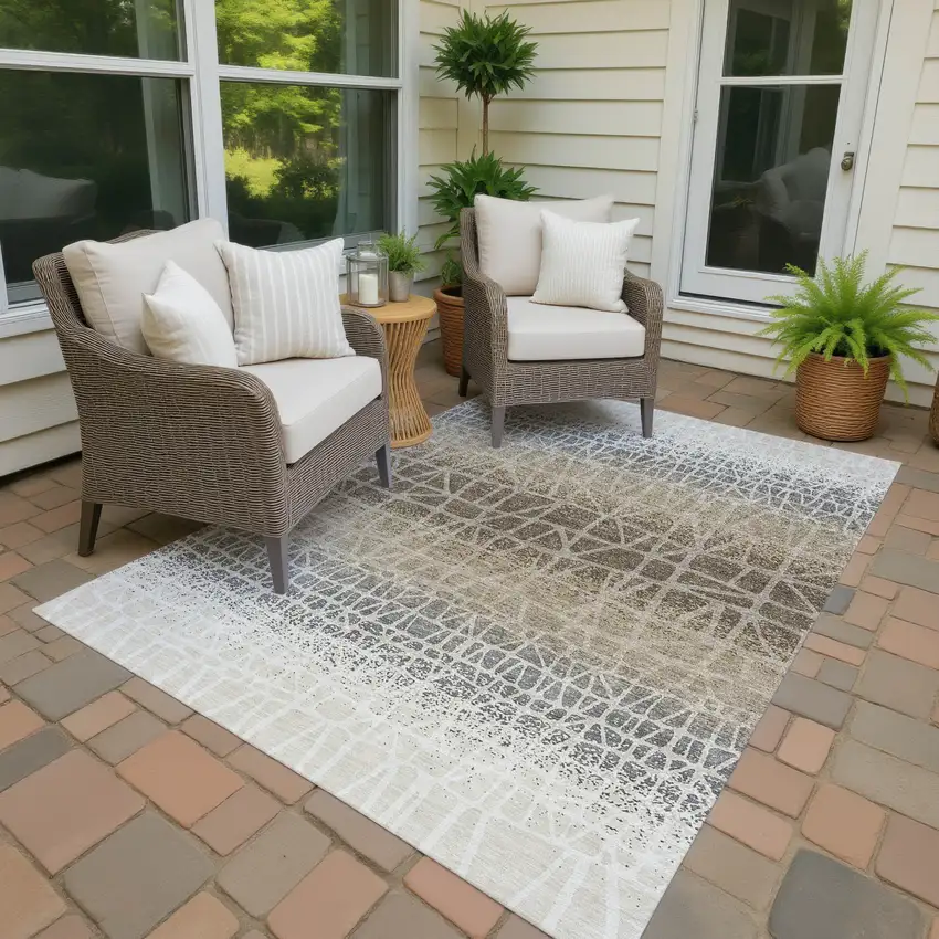 Ivory Brown And Beige Geometric Washable Indoor Outdoor Area Rug Photo 4