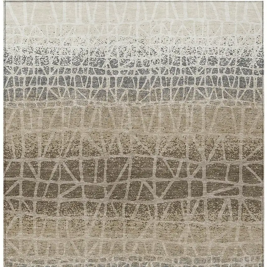 Ivory Brown And Beige Geometric Washable Indoor Outdoor Area Rug Photo 3