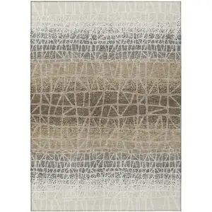 Photo of Ivory Brown And Beige Geometric Washable Indoor Outdoor Area Rug