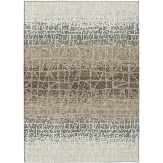Ivory Brown And Beige Geometric Washable Indoor Outdoor Area Rug Photo 1