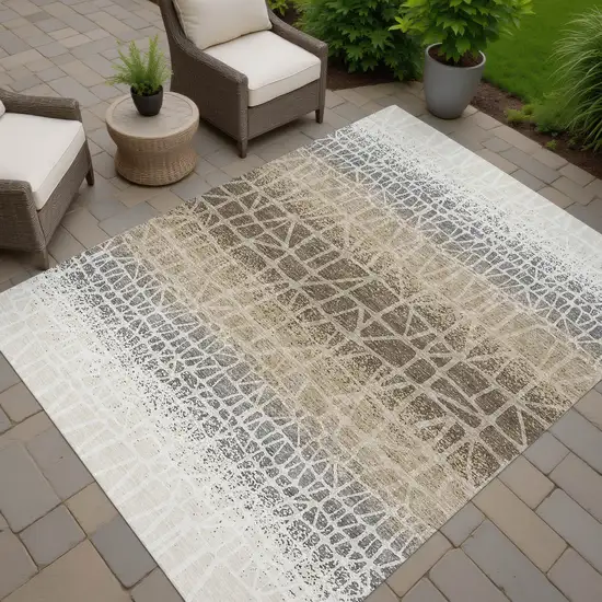 Ivory Brown And Beige Geometric Washable Indoor Outdoor Area Rug Photo 7