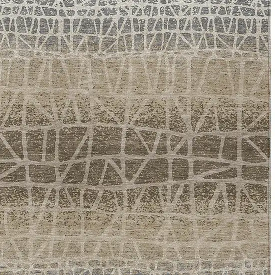 Ivory Brown And Beige Geometric Washable Indoor Outdoor Area Rug Photo 2