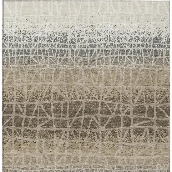 Ivory Brown And Beige Geometric Washable Indoor Outdoor Area Rug Photo 3