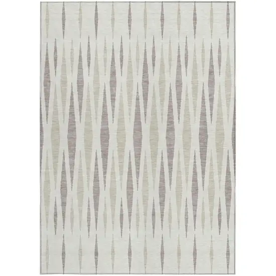 Ivory Brown And Beige Geometric Washable Indoor Outdoor Area Rug Photo 5