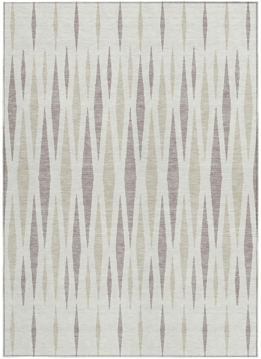 Ivory Brown And Beige Geometric Washable Indoor Outdoor Area Rug Photo 5