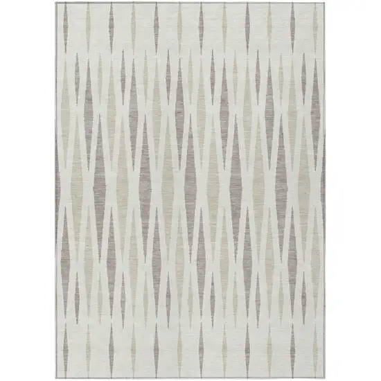 Ivory Brown And Beige Geometric Washable Indoor Outdoor Area Rug Photo 2