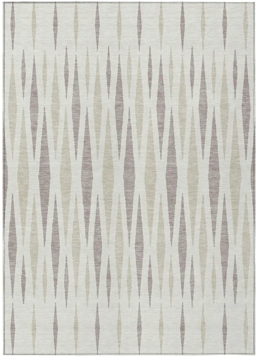 Ivory Brown And Beige Geometric Washable Indoor Outdoor Area Rug Photo 2