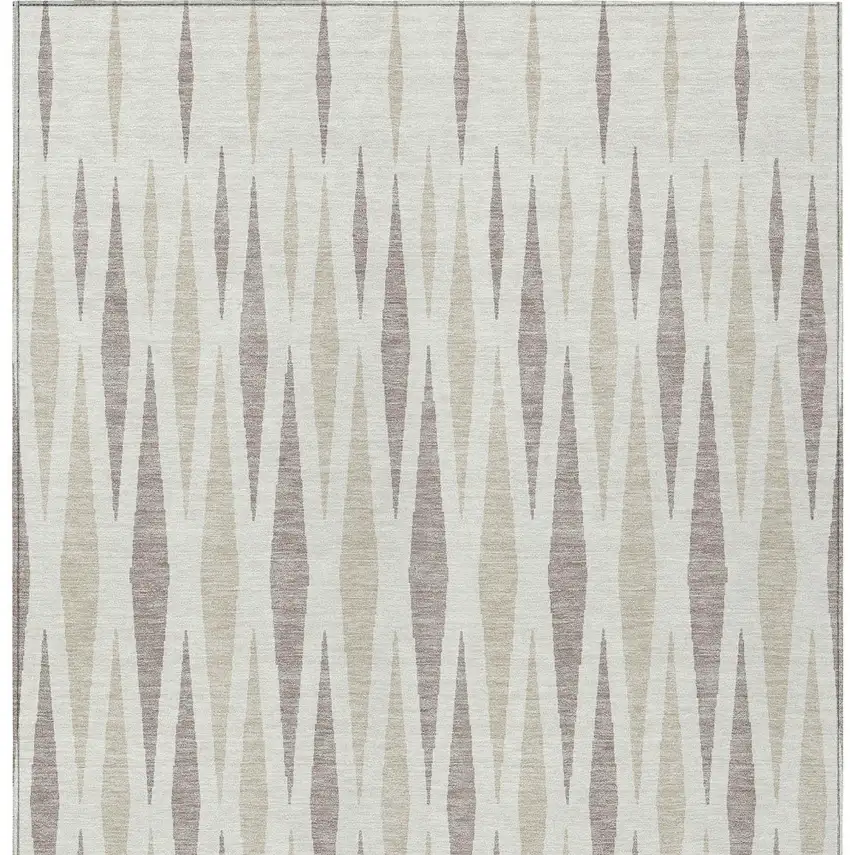 Ivory Brown And Beige Geometric Washable Indoor Outdoor Area Rug Photo 7