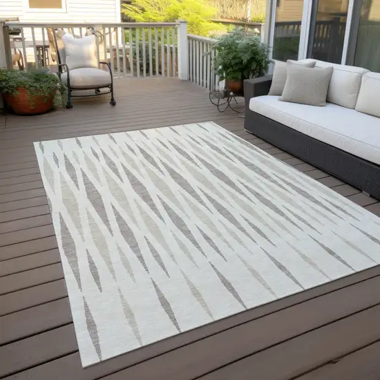 Ivory Brown And Beige Geometric Washable Indoor Outdoor Area Rug Photo 8