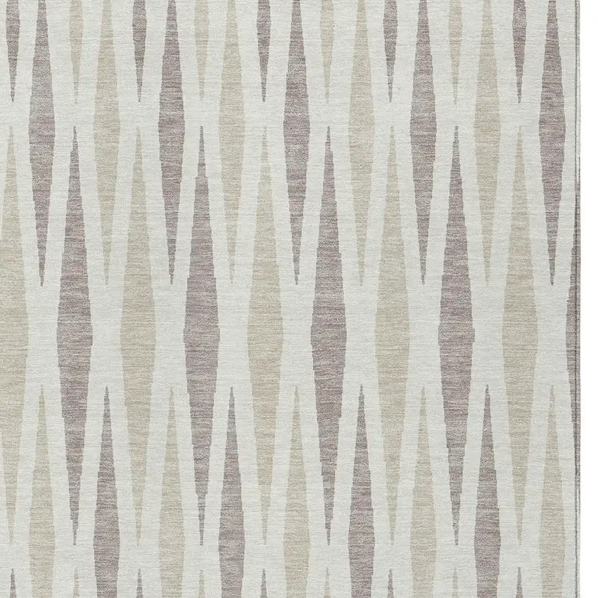 Ivory Brown And Beige Geometric Washable Indoor Outdoor Area Rug Photo 6