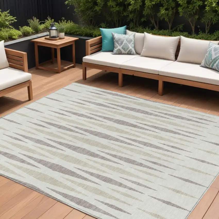 Ivory Brown And Beige Geometric Washable Indoor Outdoor Area Rug Photo 2