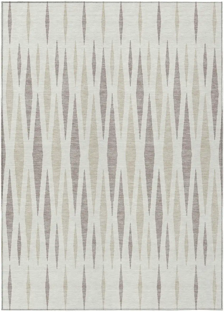 Ivory Brown And Beige Geometric Washable Indoor Outdoor Area Rug Photo 2