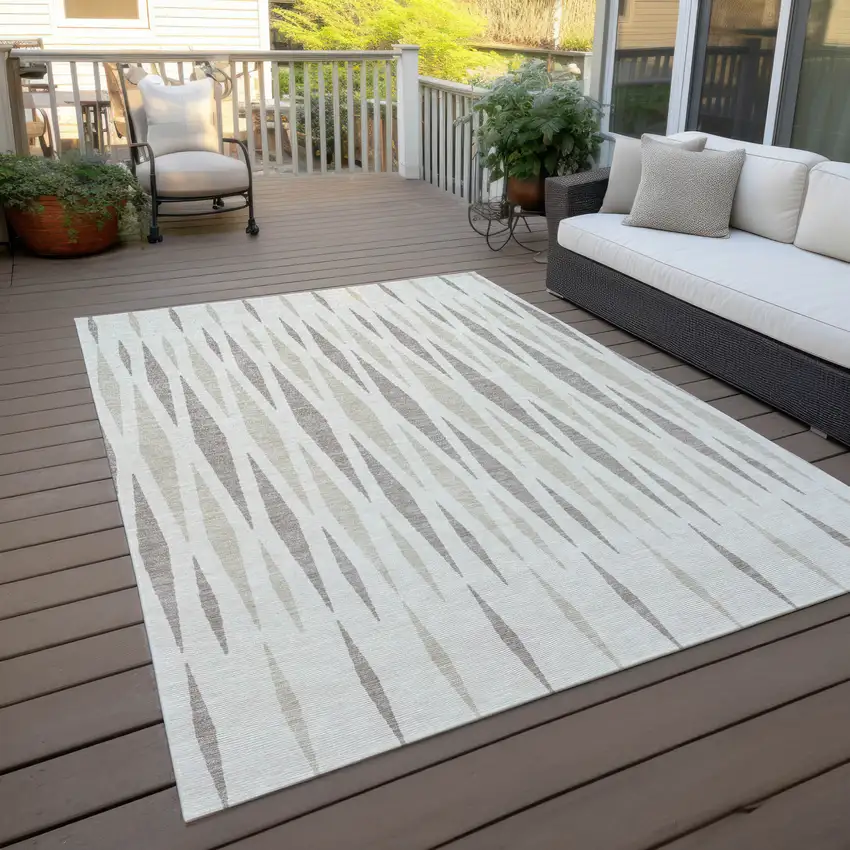 Ivory Brown And Beige Geometric Washable Indoor Outdoor Area Rug Photo 5