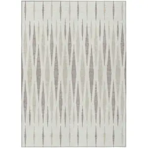 Photo of Ivory Brown And Beige Geometric Washable Indoor Outdoor Area Rug