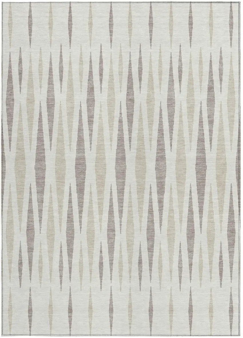 Ivory Brown And Beige Geometric Washable Indoor Outdoor Area Rug Photo 4