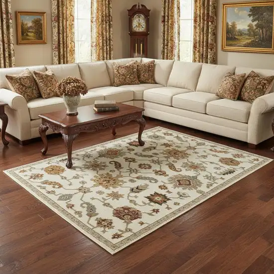 Ivory Brown And Beige Oriental Area Rug Photo 1