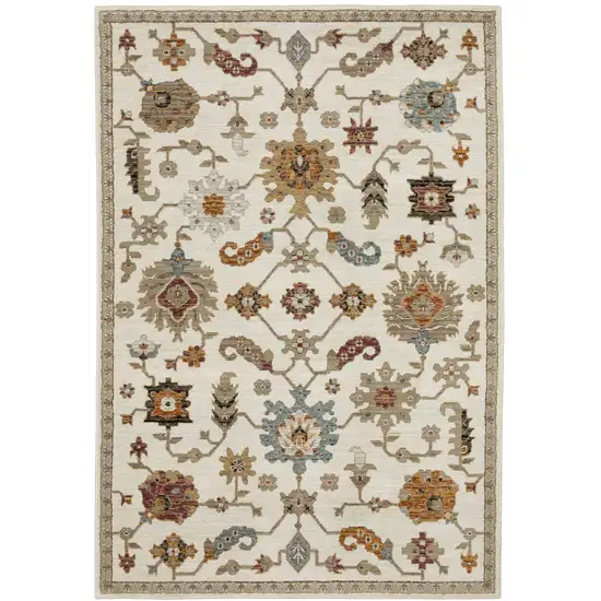 Ivory Brown And Beige Oriental Area Rug Photo 3