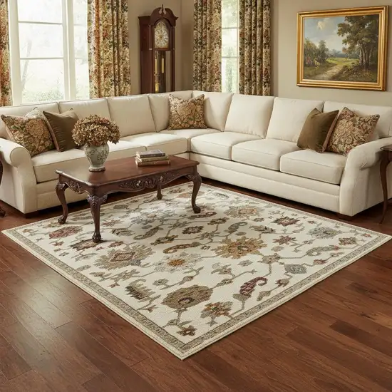 Ivory Brown And Beige Oriental Area Rug Photo 1