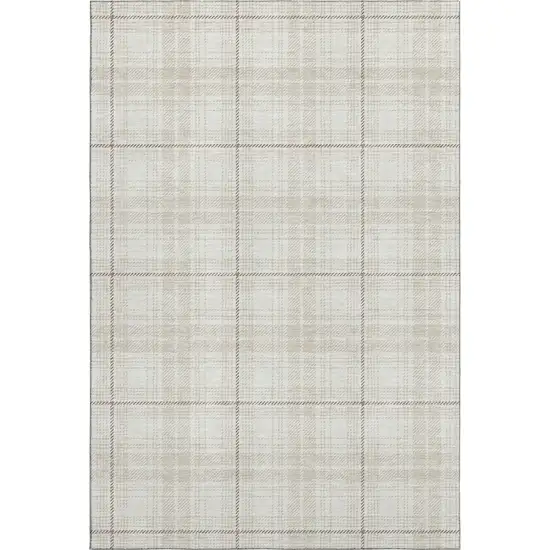 Ivory Brown And Beige Plaid Washable Area Rug With UV Protection Photo 1