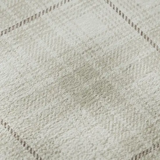 Ivory Brown And Beige Plaid Washable Area Rug With UV Protection Photo 7
