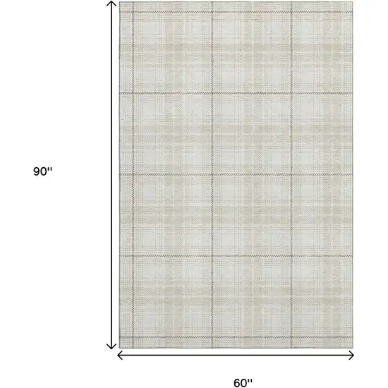 Ivory Brown And Beige Plaid Washable Area Rug With UV Protection Photo 8
