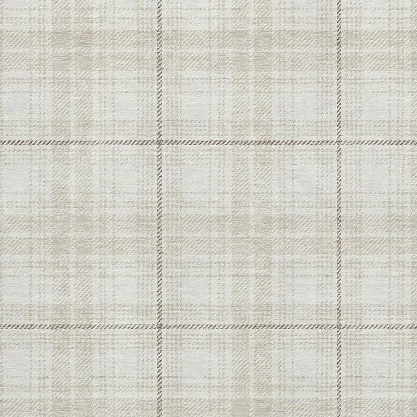 Ivory Brown And Beige Plaid Washable Area Rug With UV Protection Photo 2